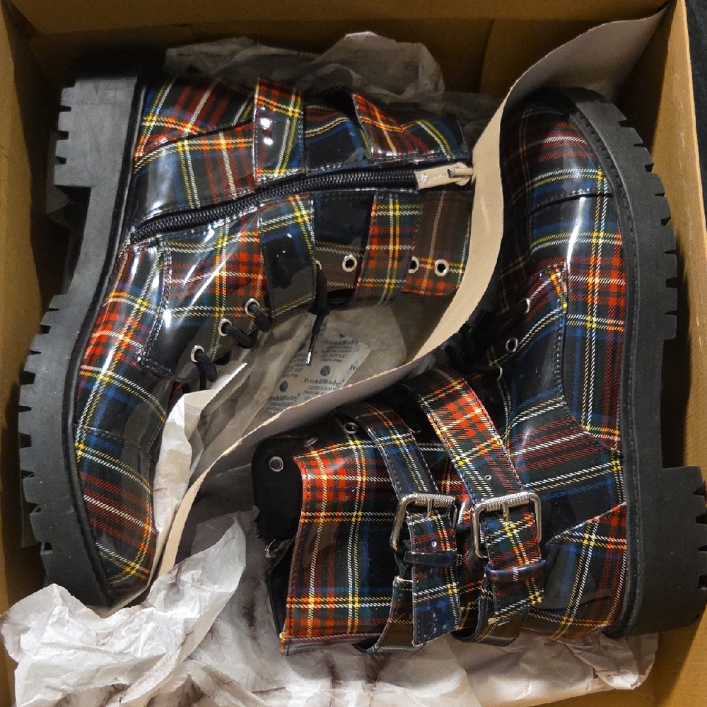 Jessica Simpson Multicolor Plaid Combat Boots